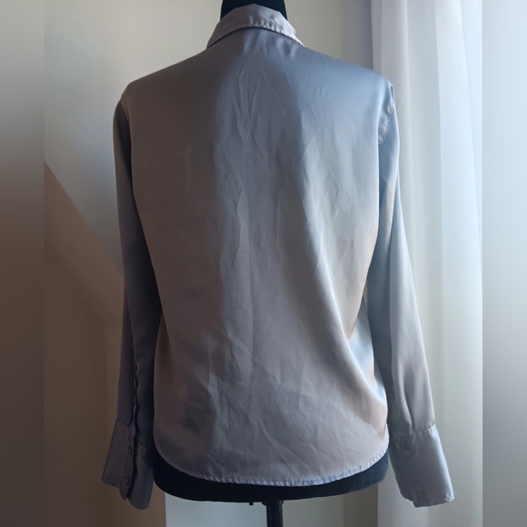Silver satin button up top - Picture 3 of 7